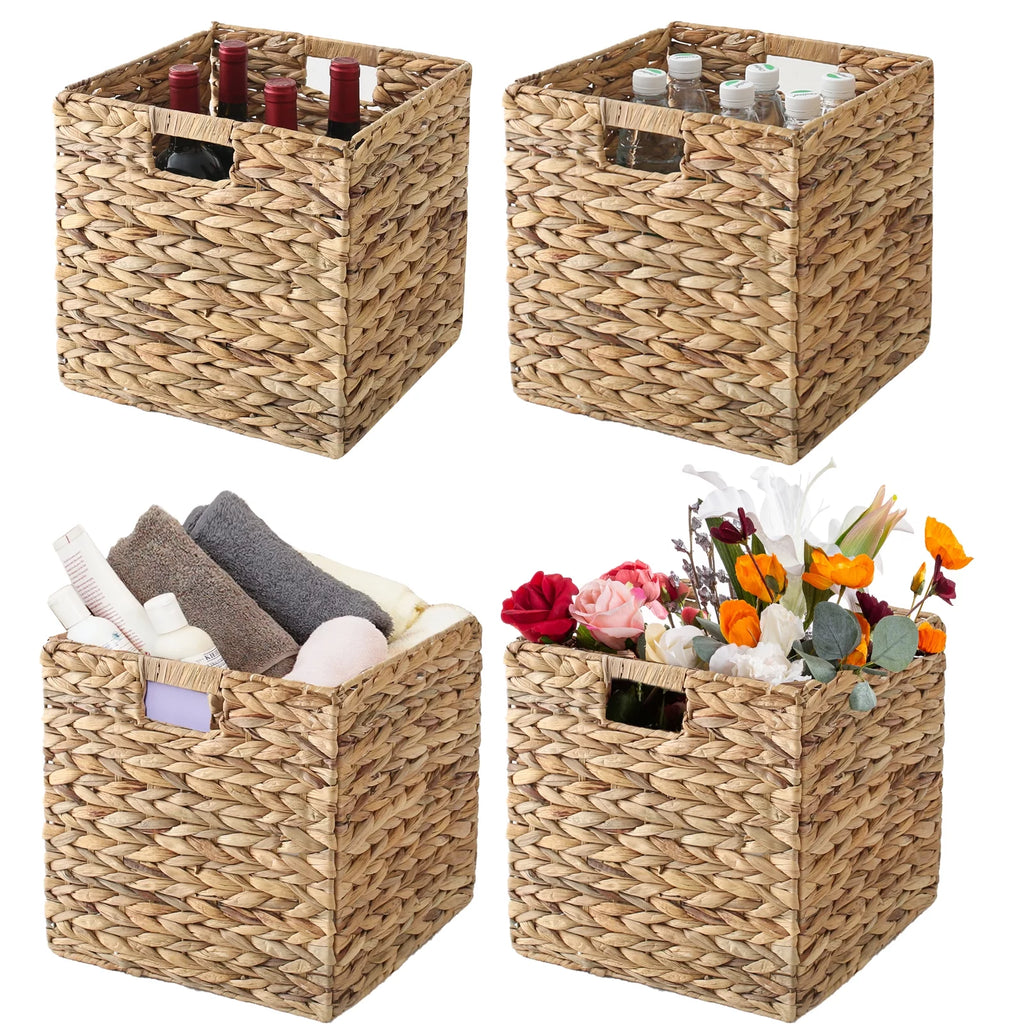 12x12x12 4 Pack Water Hyacinth Wicker Cube Storage Baskets R17852