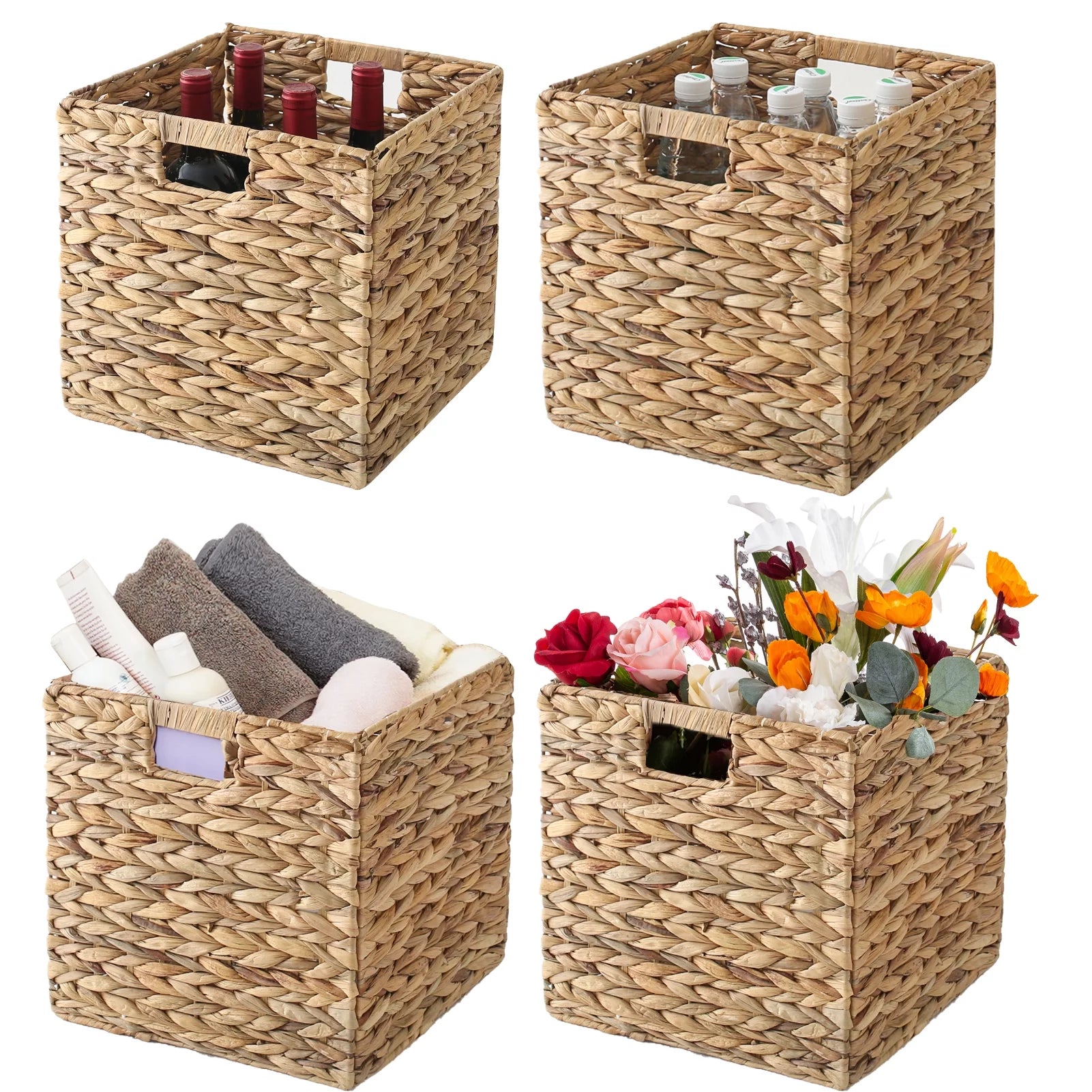 12x12x12 4 Pack Water Hyacinth Wicker Cube Storage Baskets R17852