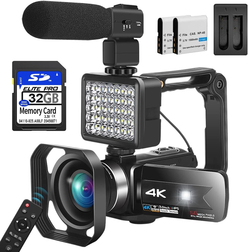 4K 56MP Camcorder with Microphone 16× Digital Zoom 3’’ Touch Screen and Remote Control Y110