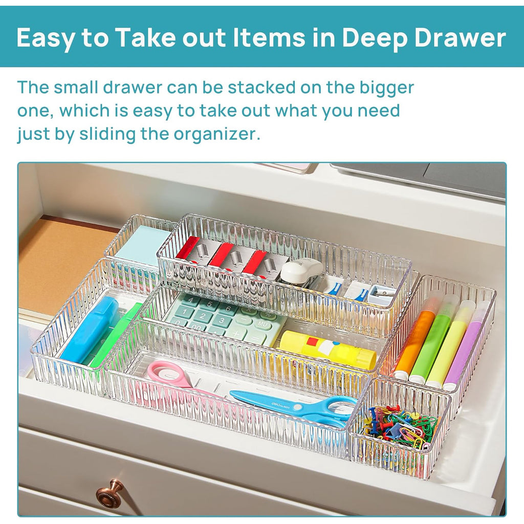 7 PCS Clear Acrylic Drawer Organizer Bins R1828