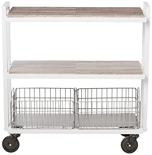 White 3-Tier Mobile Storage Cart with Shelves & Baskets K80335