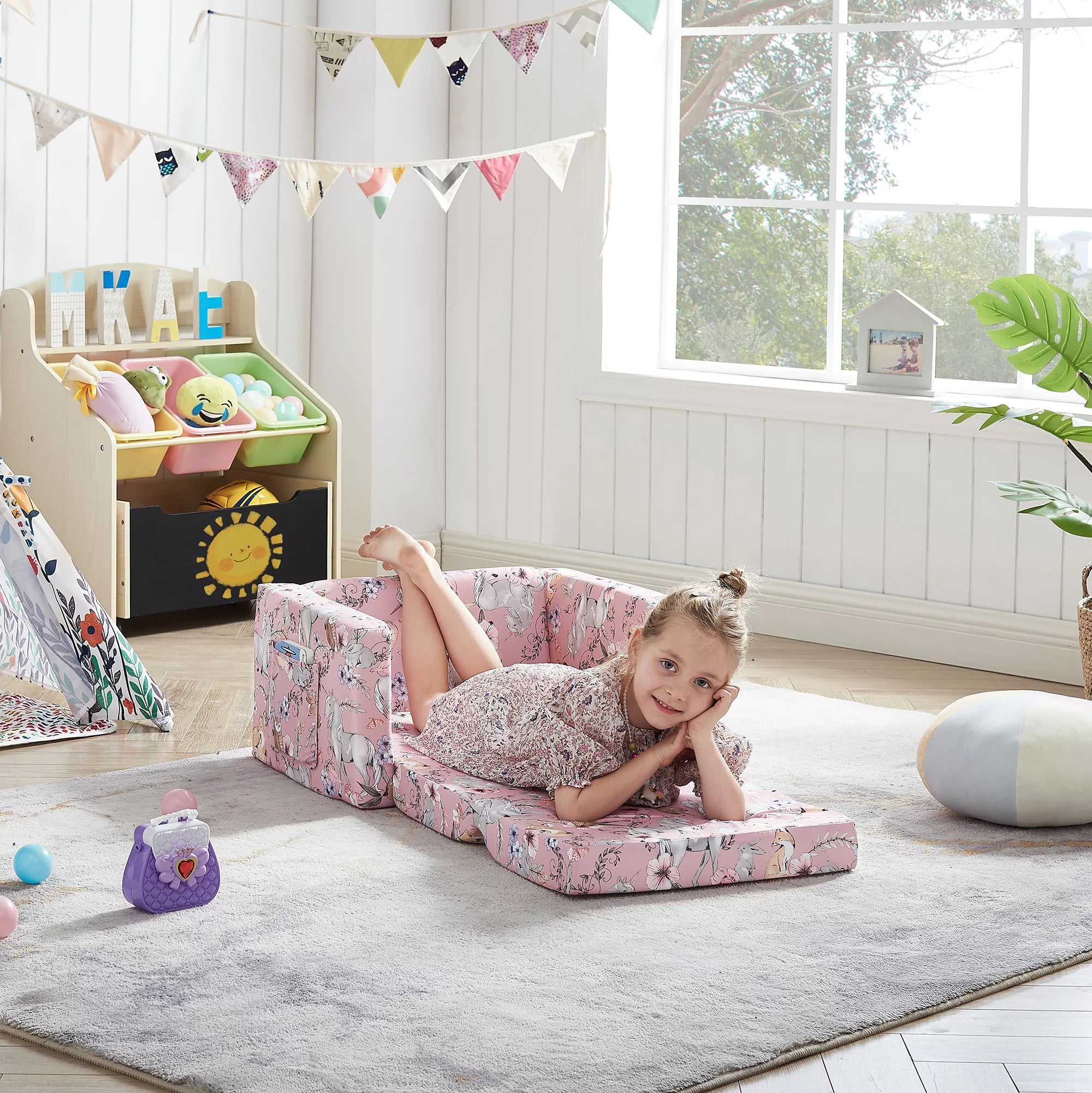 Pink Unicorn Convertible Kids Chair Sofa M3302