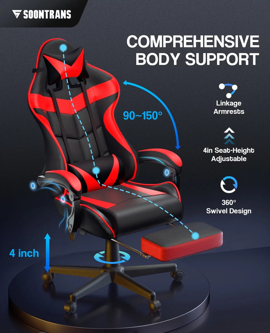 Red Ergonomic Gaming Office Chair with Footrest J83020