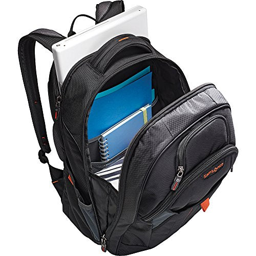 Large Backpack, Black/Orange, 18 x 13.3 x 8.6 M702478