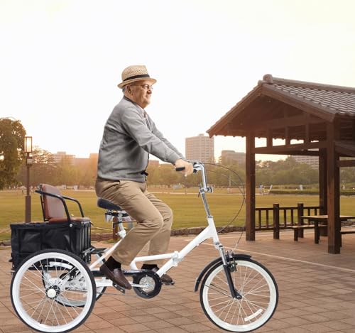 Adult Tricycle 7 Speed 20in Wheels Folding Bicycle with Cargo Basket I27044