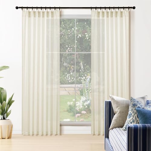Natural Pinch Pleated Semi Sheer Curtains 84 Inch Long, 2 Panels D584
