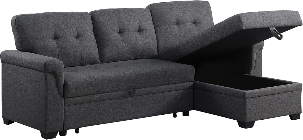 84'' L-Shape Convertible Sleeper Sectional Sofa with Storage Chaise and Pull-Out Bed, Dark Gray B285552