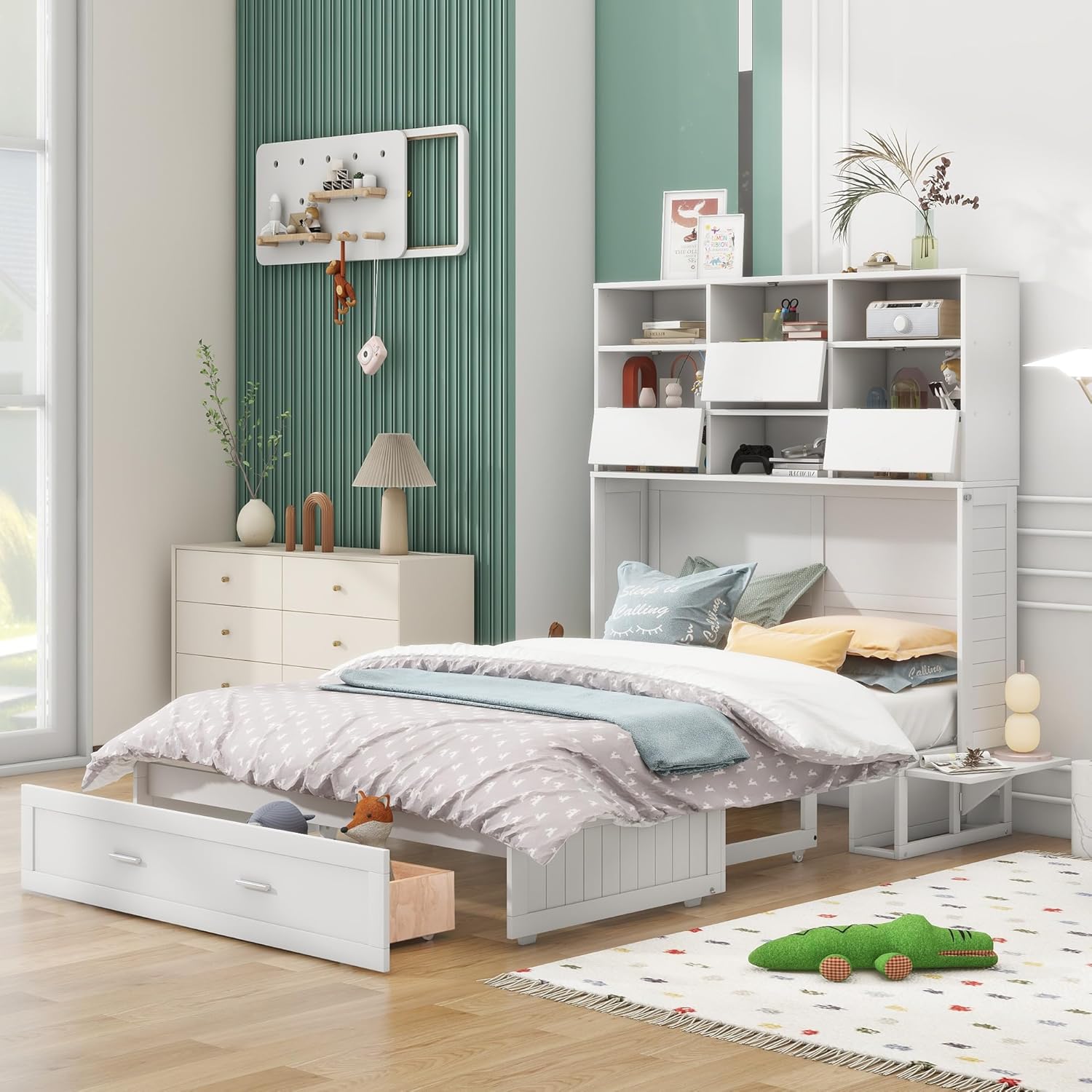 Queen Size Murphy Bed with Bookcase and Drawer A77152