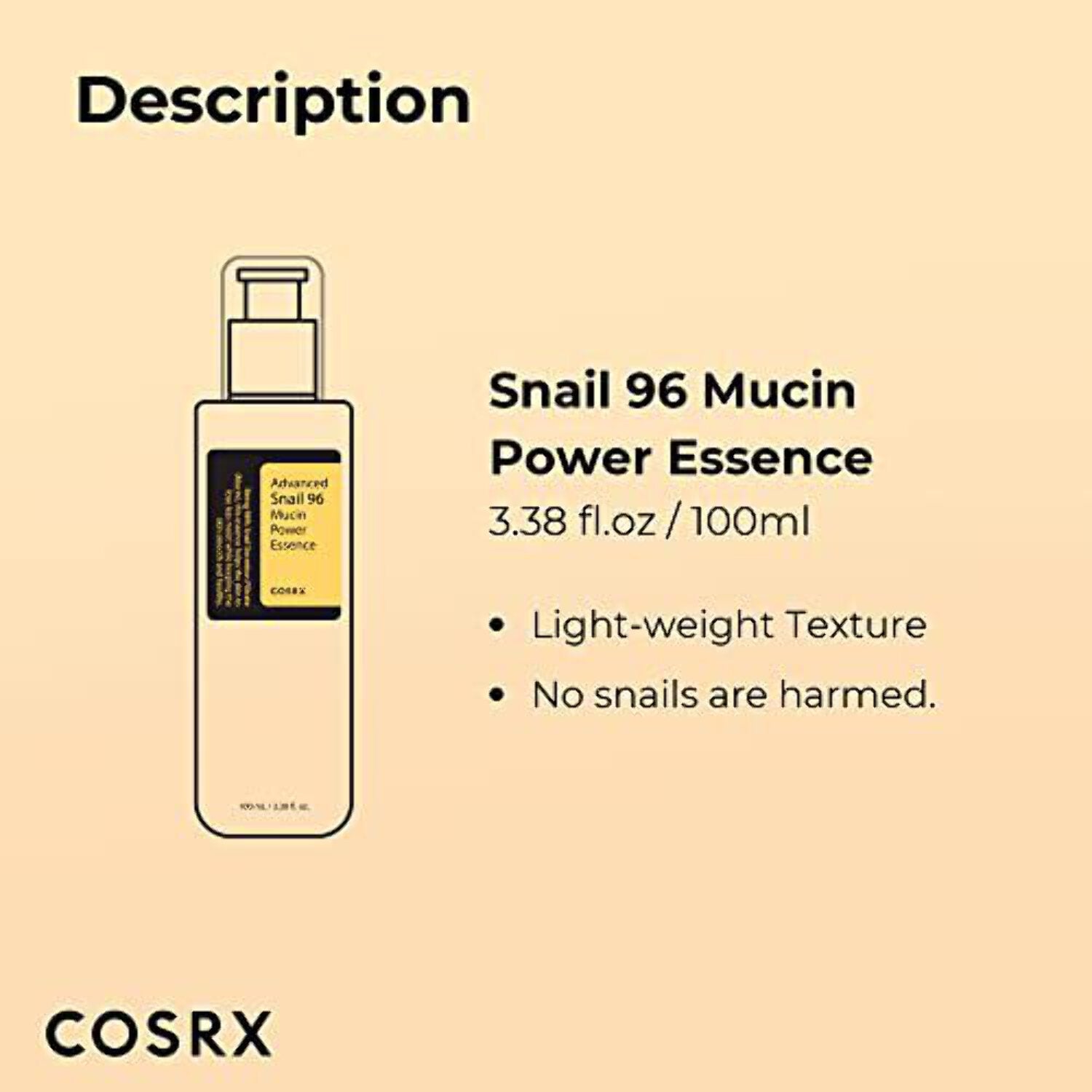 Snail Mucin 96% Power Repairing Essence 3.38 fl.oz 100ml Hydrating Serum G486001