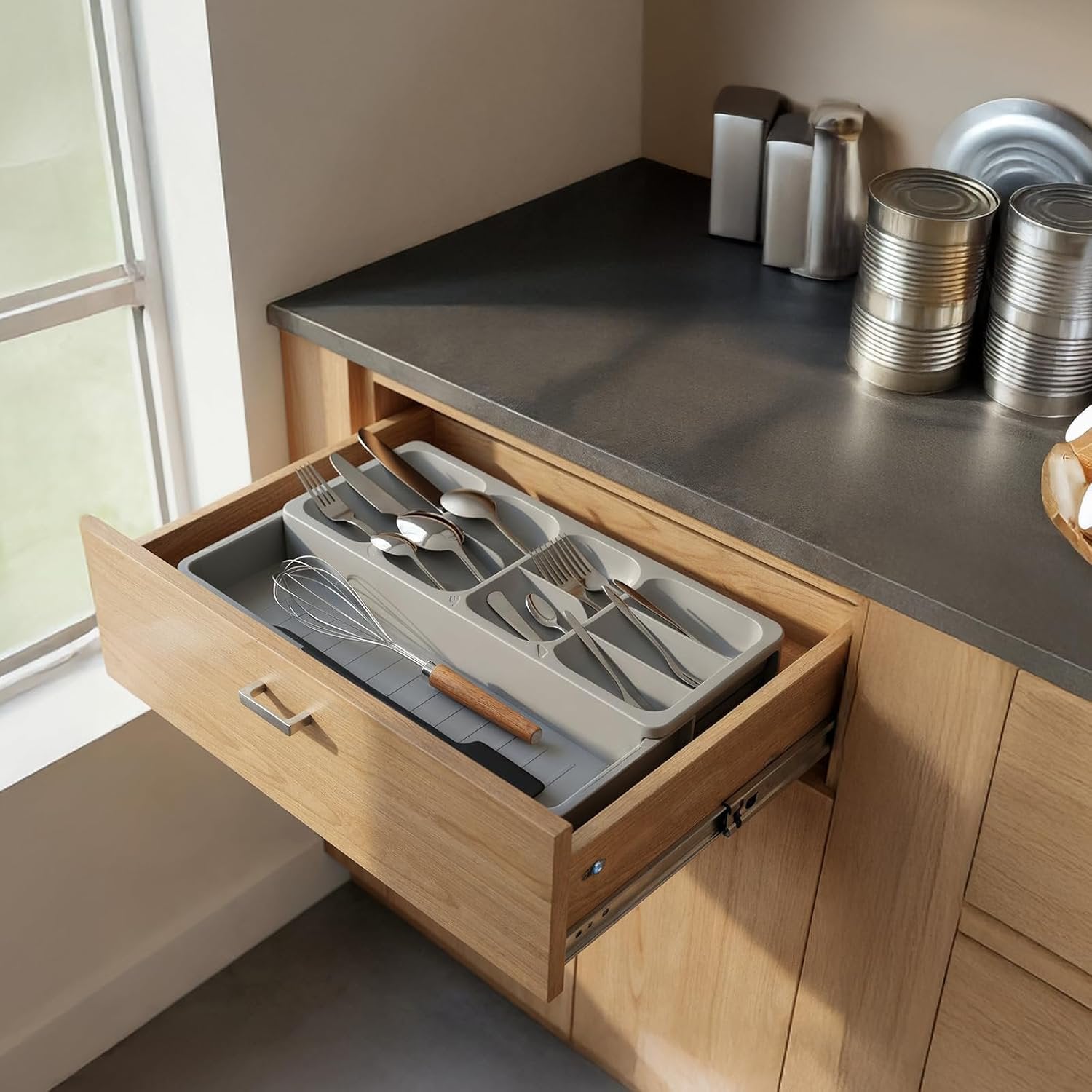 2 Pcs Expandable Gray Kitchen Drawer Organizer E1637