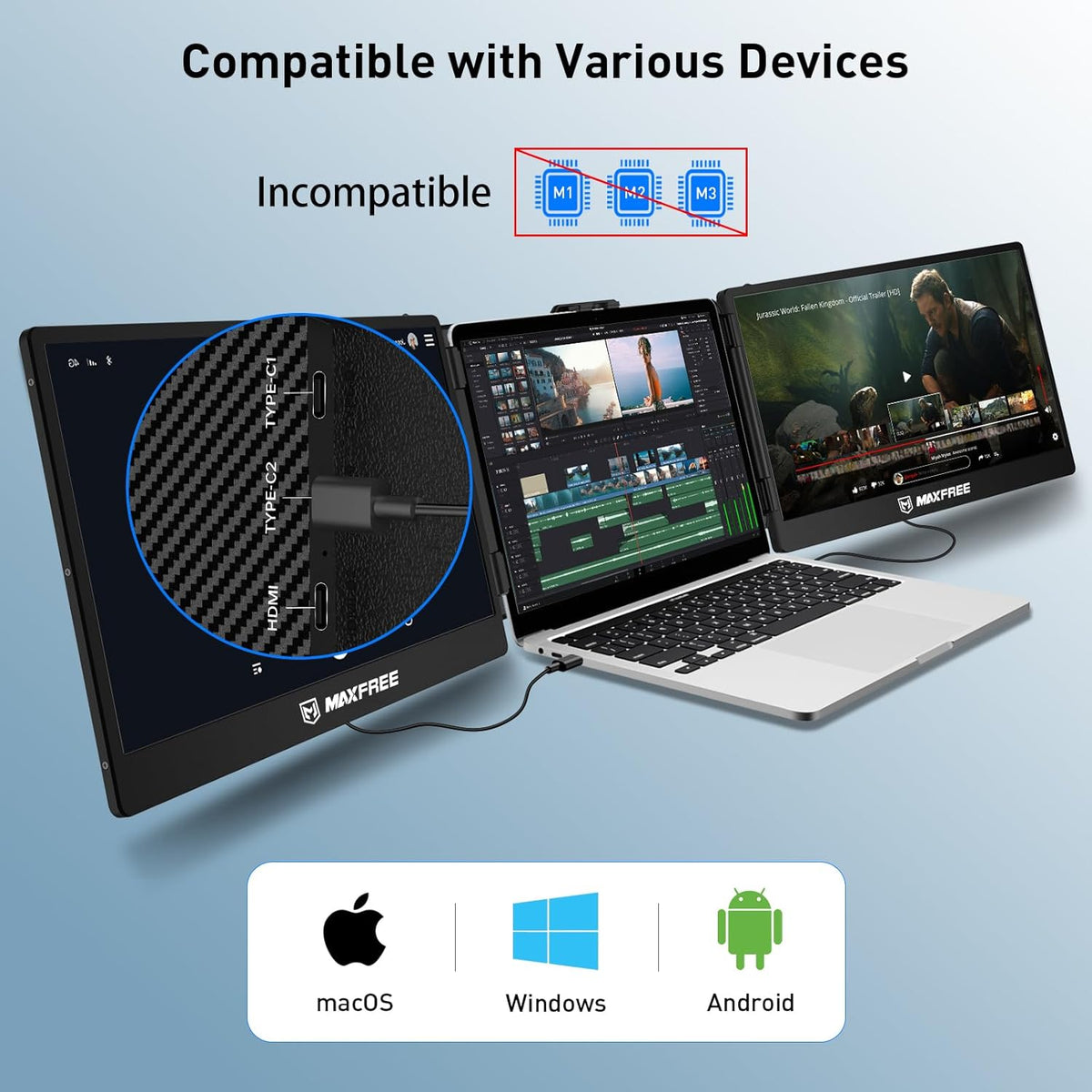 14" FHD 1080P Portable Laptop Monitor Extender with HDMI/USB-A/Type-C W959381