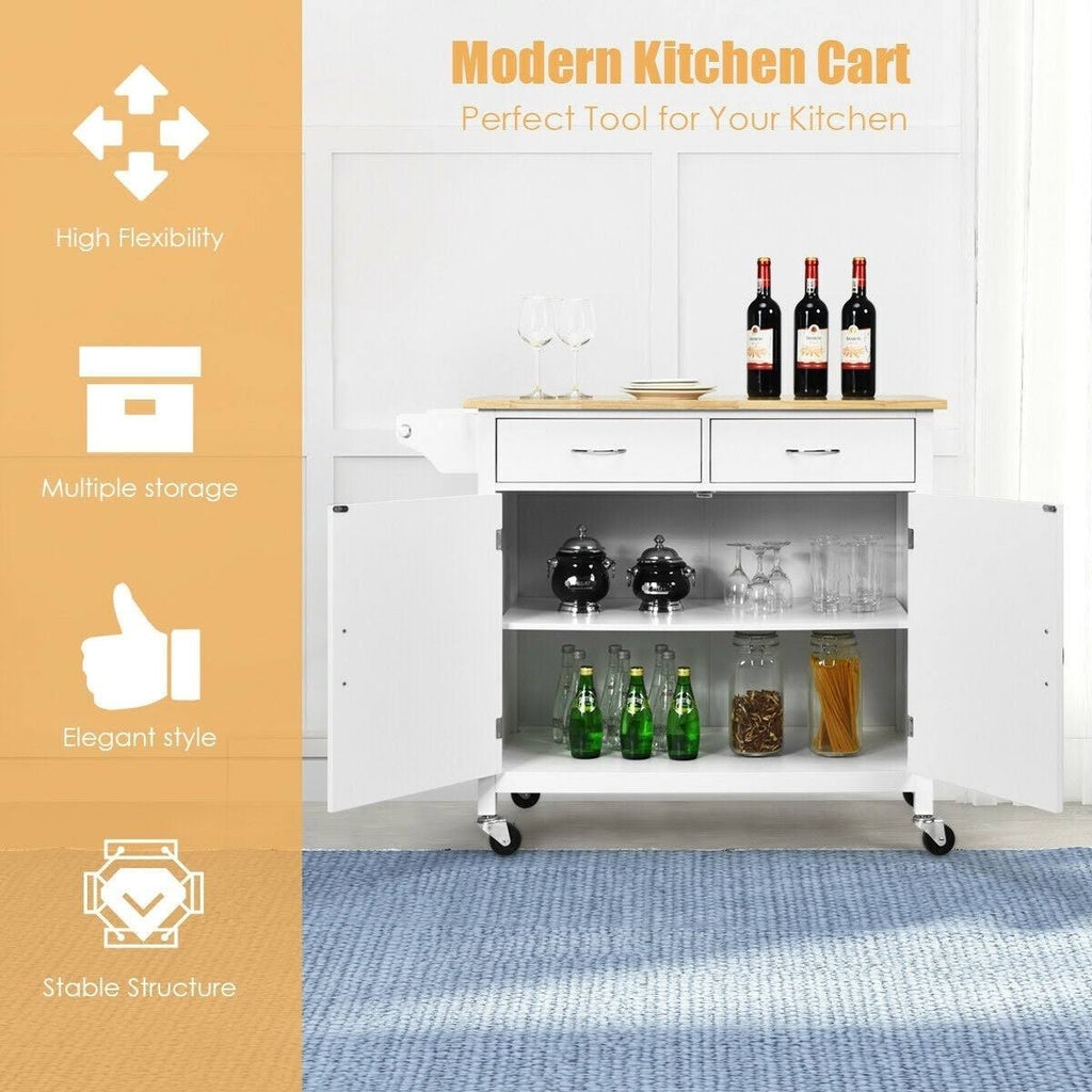 White Rolling Kitchen Cart with Wooden Top Z6138