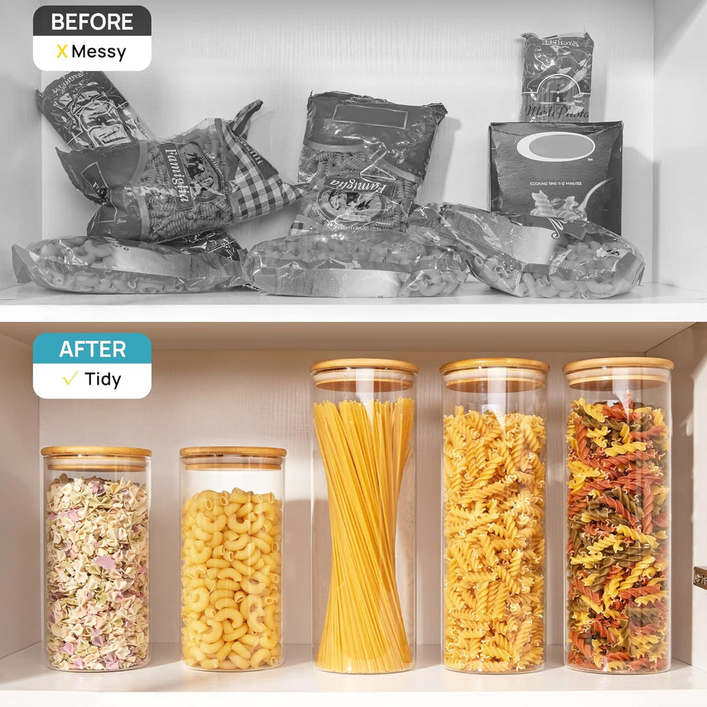 8 Pack 30oz Glass Food Storage Jars with Airtight Bamboo Wooden Lids V631568