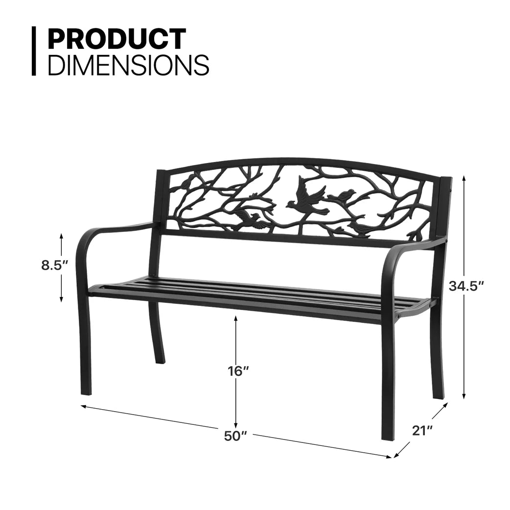 Black Cast Iron Outdoor Garden Bench with Slatted Seat J141809