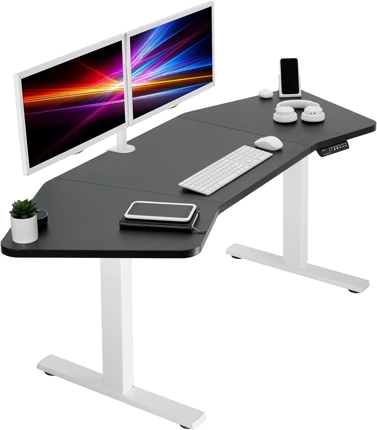 Black Table Top White Frame Electric Height Adjustable Stand Up Desk P837175