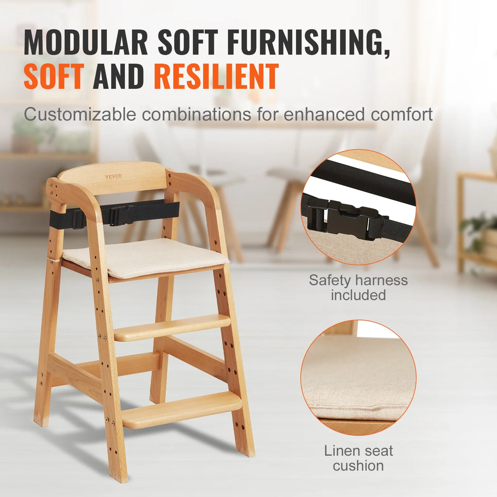 Wooden Baby HighChair with Adjustable Legs Solid Wood H836566