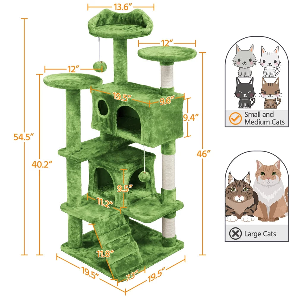 Green 54" Cat Tree with 2 Condos V496