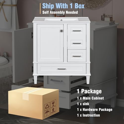 Green Solid Wood Bathroom Vanity with Sink and 3 Drawers R686