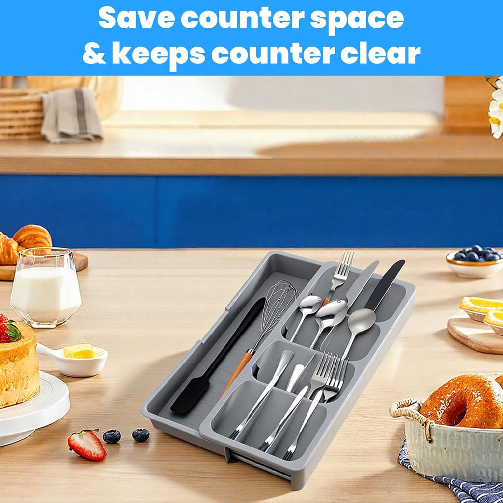 2 Pcs Expandable Gray Kitchen Drawer Organizer E1637