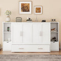 White Solid Wood Murphy Wall Bed with Storage and Bookcase Headboard H113