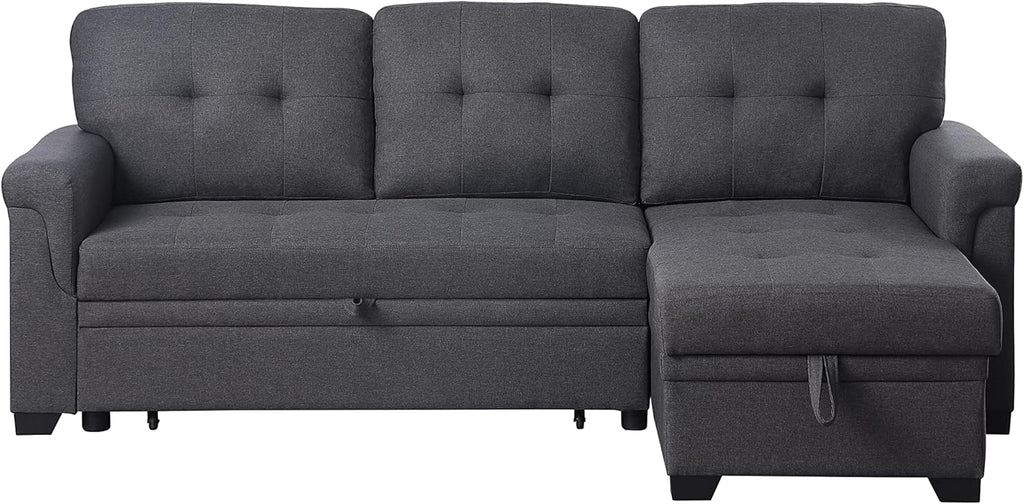 84'' L-Shape Convertible Sleeper Sectional Sofa with Storage Chaise and Pull-Out Bed, Dark Gray B285552