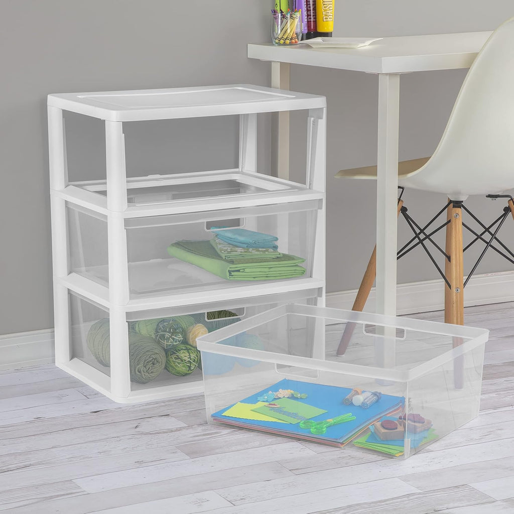 White 3 Drawer Plastic Storage Tower Y616678