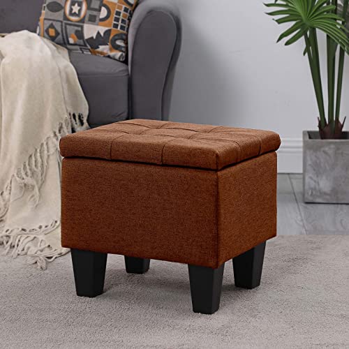 Dark Blue Linen Storage Ottoman Bench D200