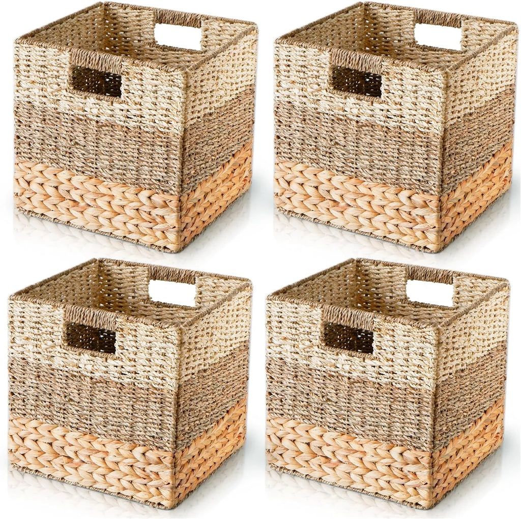 Natural Wicker Storage Cubes, Set of 4 Hyacinth Baskets K448