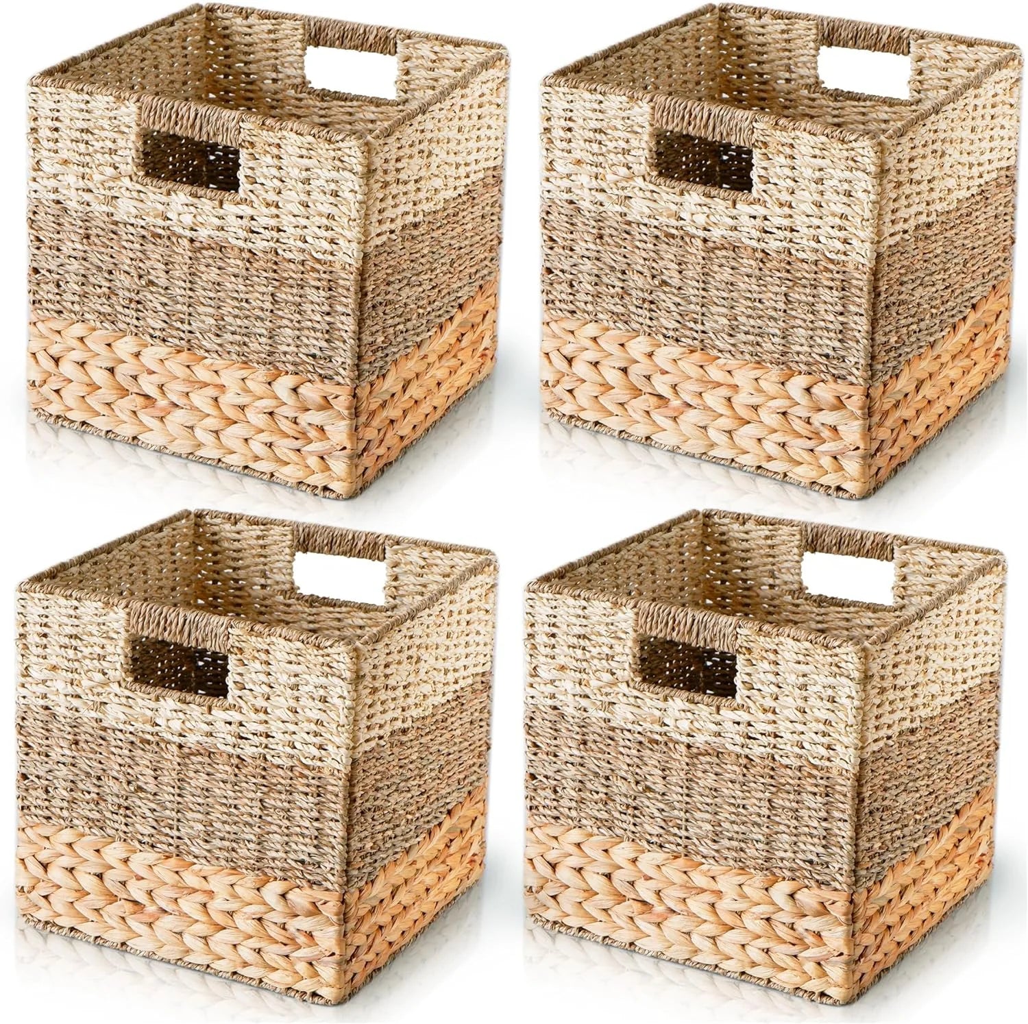 Natural Wicker Storage Cubes, Set of 4 Hyacinth Baskets K448
