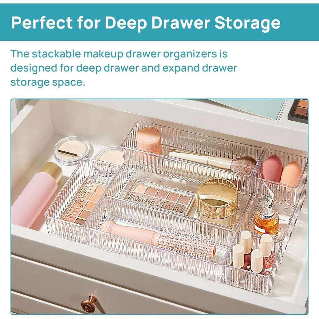 7 PCS Clear Acrylic Drawer Organizer Bins R1828