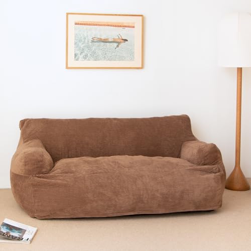 Brown Twin Size Foam Filling Bean Bag Sofa with Removable Cover L39363