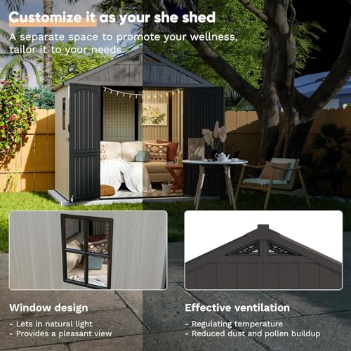 8' x 6' Plastic Outdoor Storage Shed with Floor I3745