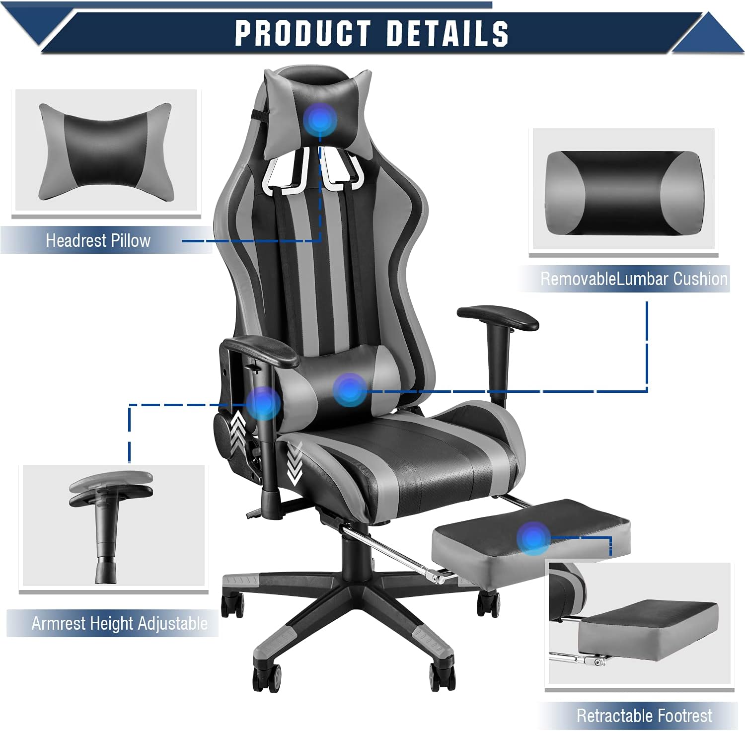Black/Gray Swivel Desk Gaming Chair with Footrest D448