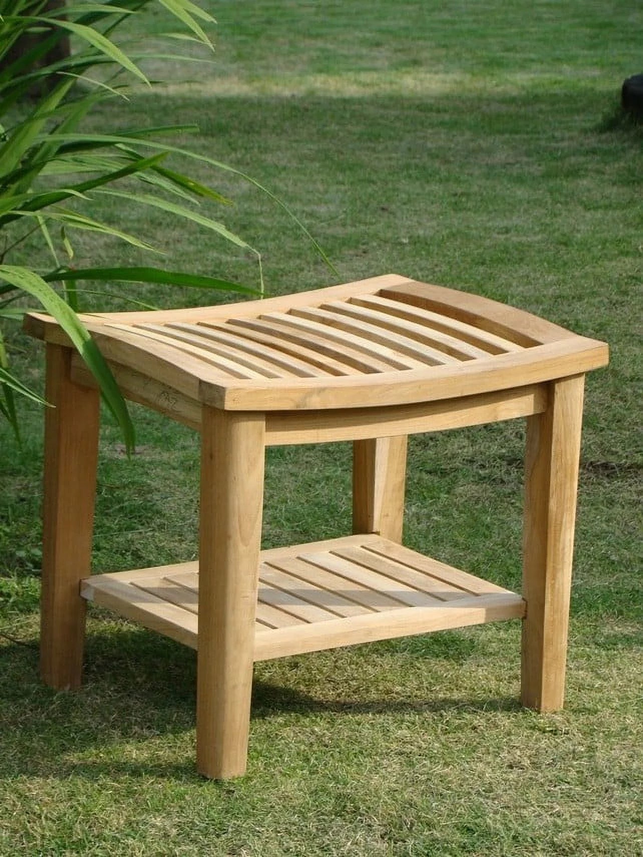 Teak Wood Shower Stool Bench with Shelf V385