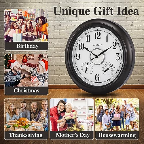 Illuminated Outdoor Clocks Waterproof 18 inch with Smart Sensor, Large Outdoor Clock with Thermometer & Hygrometer, Oil Rubbed Bronze Black H7723