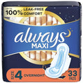 33 Count Overnight Unscented Maxi Pads with Wings L37083