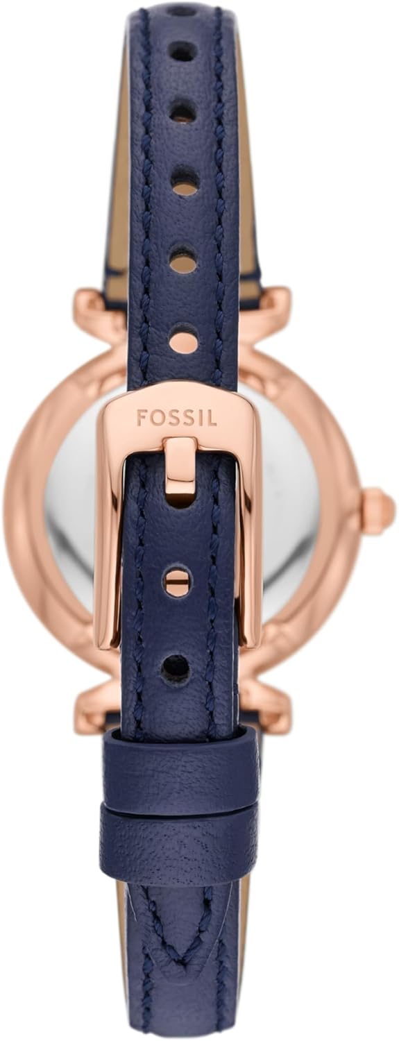 Rose Gold Navy Stainless Steel and Leather Three-Hand Watch E18070