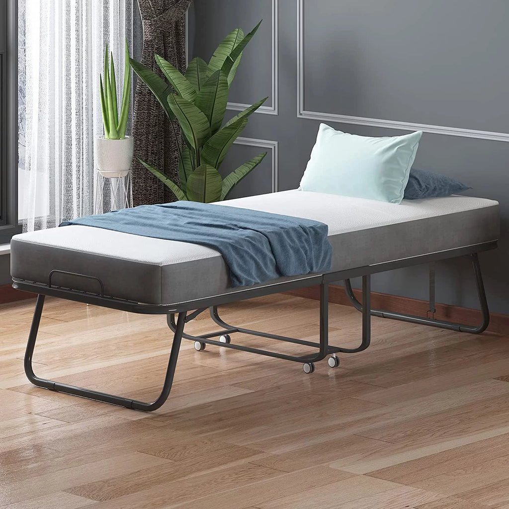 Folding Bed with 4 Inch Mattress and Lockable Wheels U897799