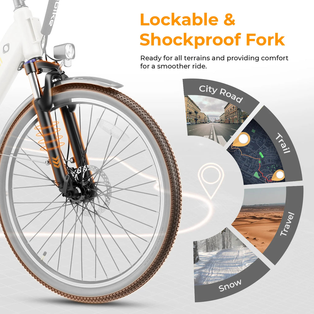 26" Electric City Cruiser Bicycle with 36V 13Ah Removable Battery, 7-Speed M63391