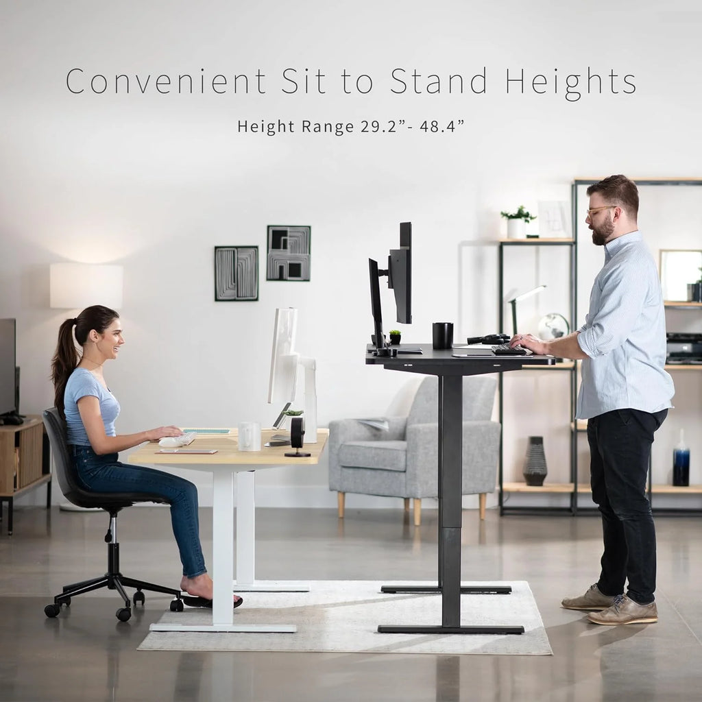 Black Table Top White Frame Electric Height Adjustable Stand Up Desk P837175