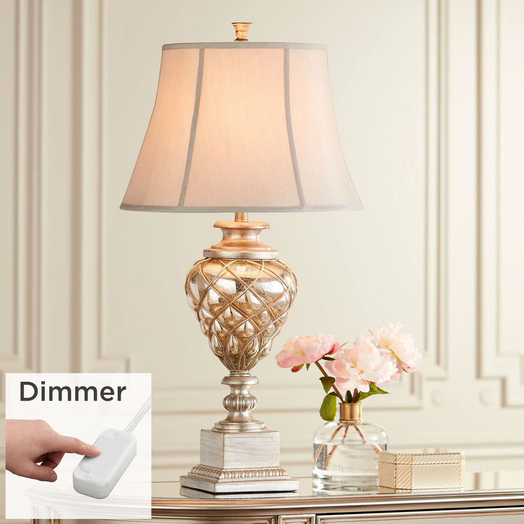 Large Traditional End Table Lamps Set of 2 Gold Silver Finish Mercury Glass N298