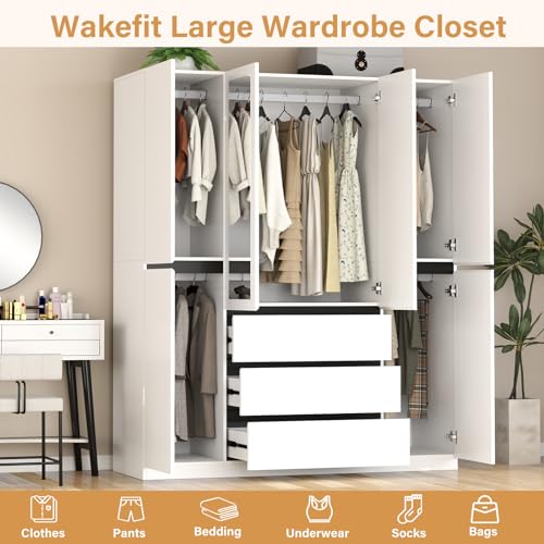 White 4 Door Wooden Armoire Wardrobe with Mirror F4543