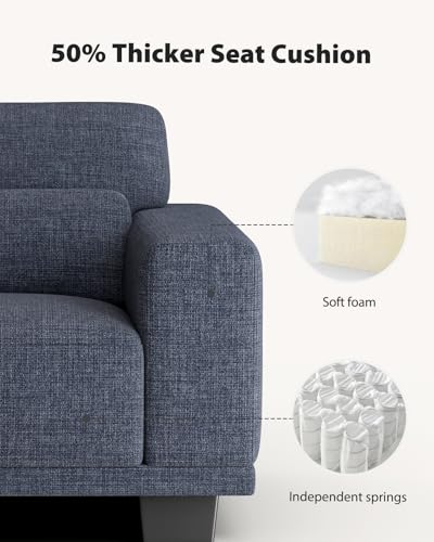 Blue 3 Seater Linen Sofa with Deep Seats G9345