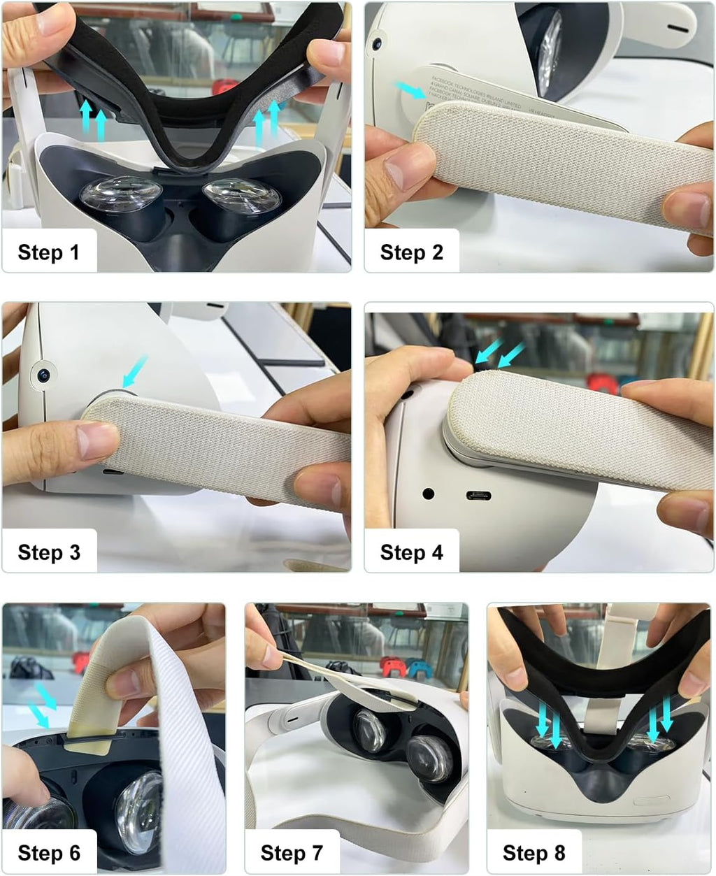 Head Strap for Oculus Quest 2 Headset with 2 Pair Thumb Grip Caps B665