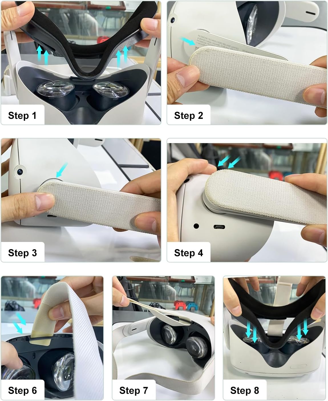 Head Strap for Oculus Quest 2 Headset with 2 Pair Thumb Grip Caps B665