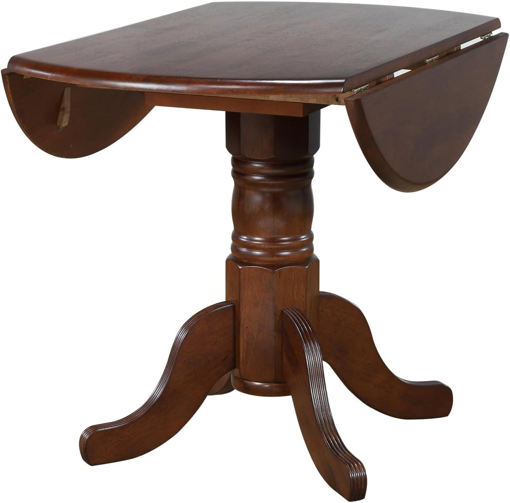 3 Piece Round Extendable Drop Leaf Dining Table Set, Chestnut Brown Q126463