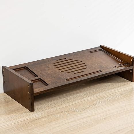 Bamboo Monitor Stand Riser with Drawer, 2 Tier Desk Organizer Stand U143