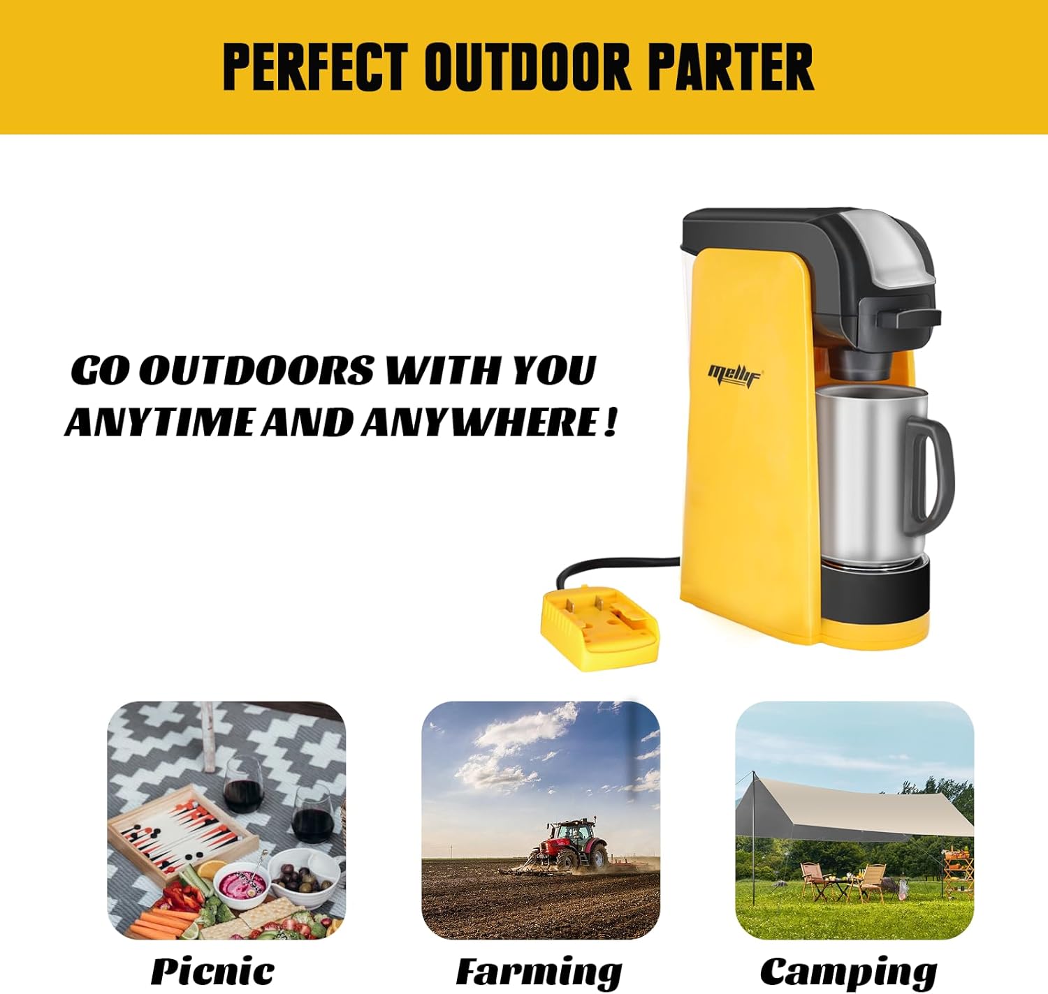 Cordless Coffee Maker for Dewalt 20V Max Battery, Portable Single-Serve Brewer for K-Cup Pods and Ground Coffee S2681