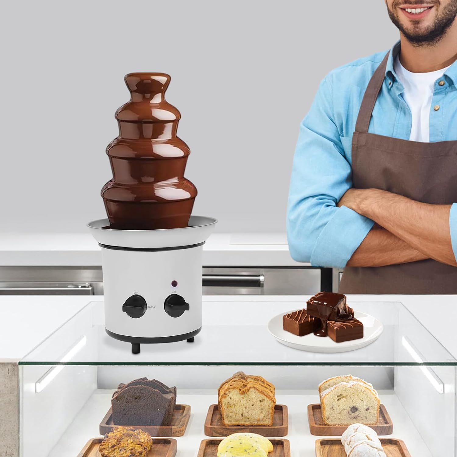 4-Tier Stainless Steel Chocolate Fountain Machine, 110V, 170W, 1kg/2.2lbs Q61366