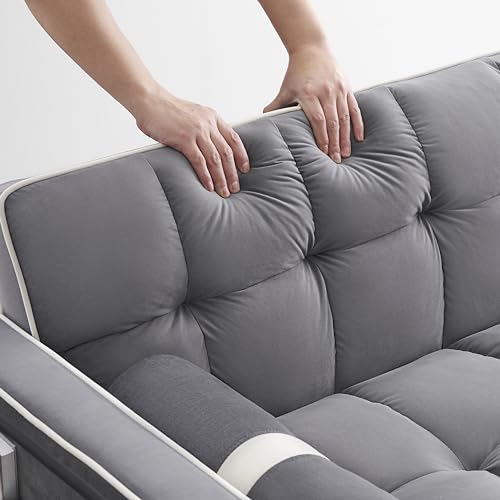 Gray Velvet Convertible Sleeper Sofa with Pull Out Bed V5996